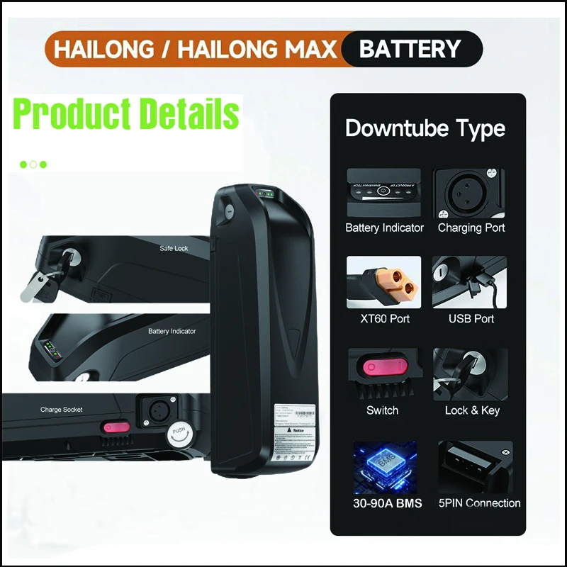 36V 48v 52v Electric Bicycle H - Ebike Battery 48V 20Ah Hailong 评论和价格