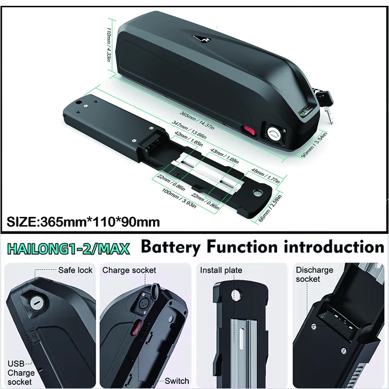 36V 48v 52v Electric Bicycle H - Ebike Battery 48V 20Ah Hailong 评论和价格